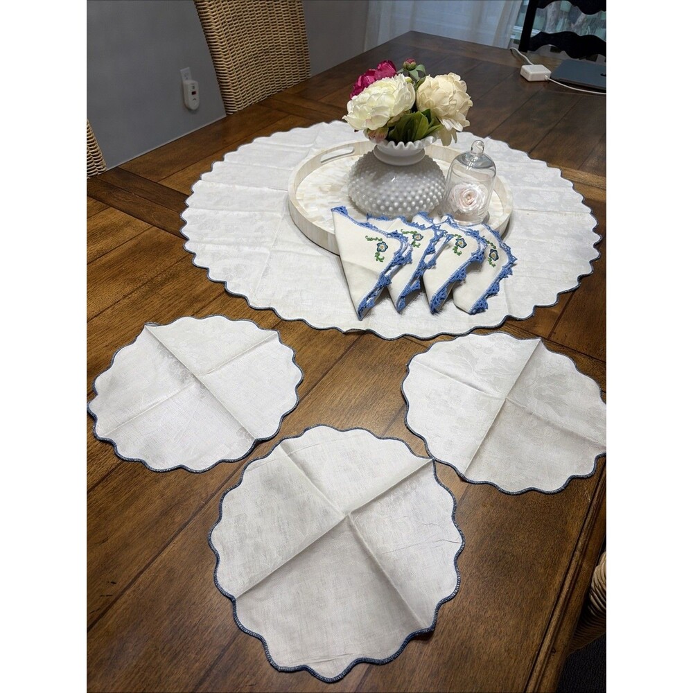 Doily, Furniture Scarf With 4 Embroidered Napkins & 3 Big Coasters